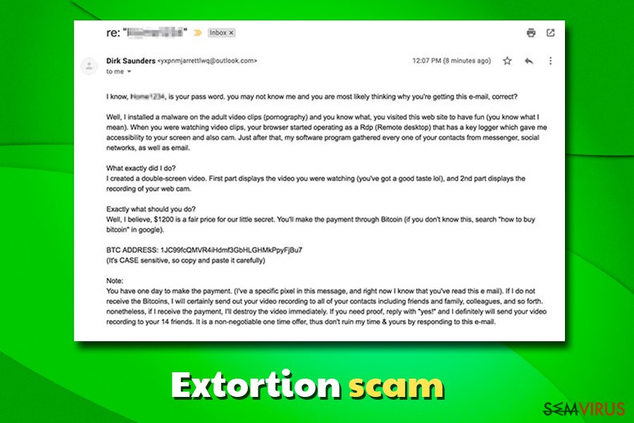 Extortion scam claiming malware infection