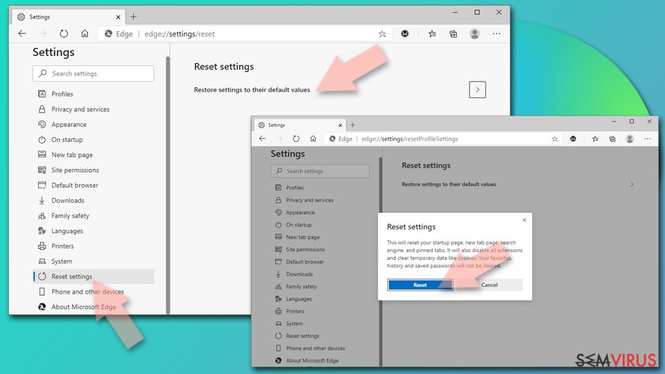 Restaurar o MS Edge/Chromium Edge