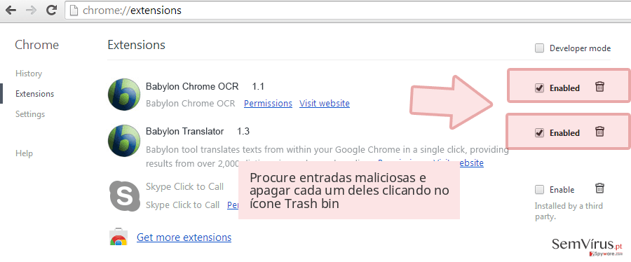 Procure entradas maliciosas e apagar cada um deles clicando no ícone Trash bin Procure entradas maliciosas e apagar cada um deles clicando no ícone Trash bin