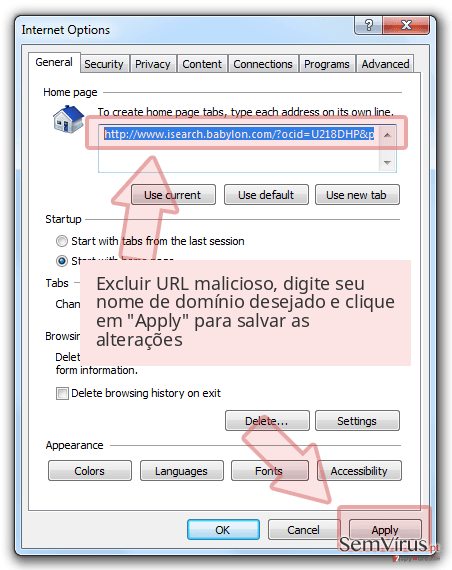 Excluir URL malicioso, digite seu nome de domínio desejado e clique em 'Apply' para salvar as alterações Excluir URL malicioso, digite seu nome de domínio desejado e clique em 'Apply' para salvar as alterações