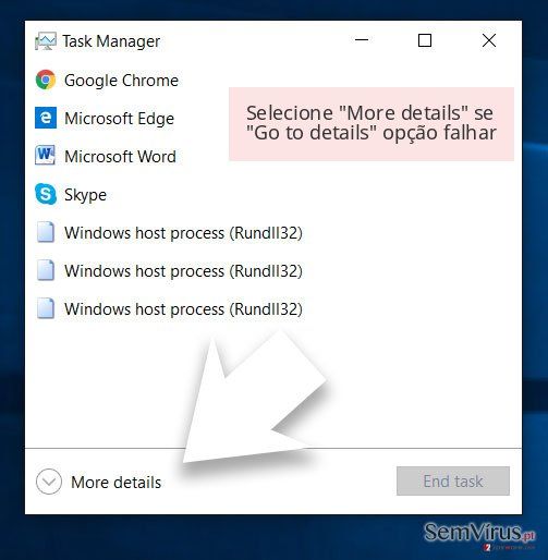 Selecione 'More details' se 'Go to details' opção falhar Selecione 'More details' se 'Go to details' opção falhar