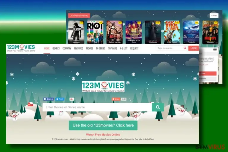 A printscreen of 0123movies.com virus