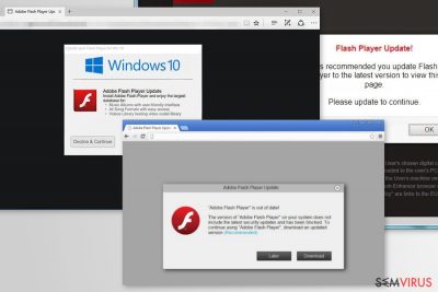 Exemplos da fraude "O Adobe Flash Player está desatualizado"