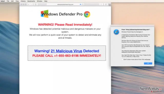 pop-up ads by Adwaresystemwarning.com adware on a computer screen