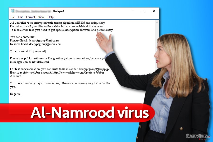 Nota pelo vírus ransomware Al-Namrood Nota pelo vírus ransomware Al-Namrood