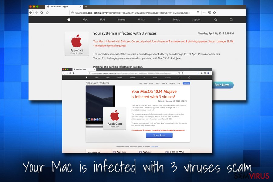 Vírus Apple - Fraude "O seu Mac foi infetado com 3 vírus"