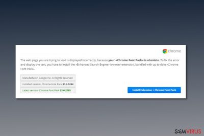 Captura de ecrã do vírus Chrome Font Pack