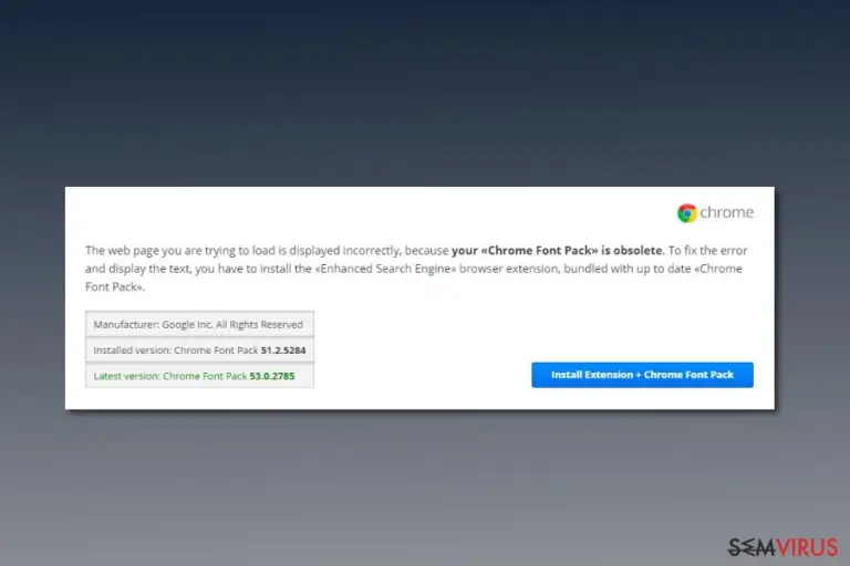 Screenshot of Chrome Font Pack virus