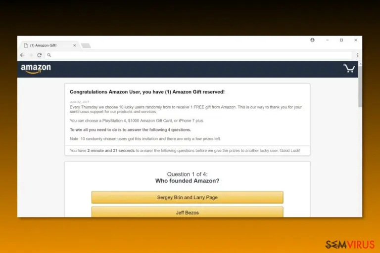 Image of “Congratulations Amazon User” virus
