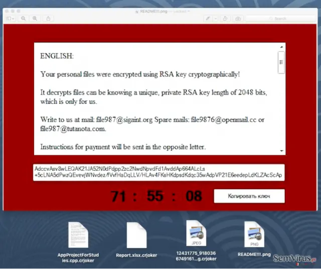 Malicious CryptoJoker virus took control over computer files
