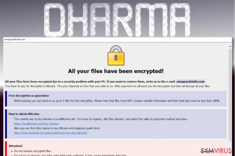Dharma ransomware note