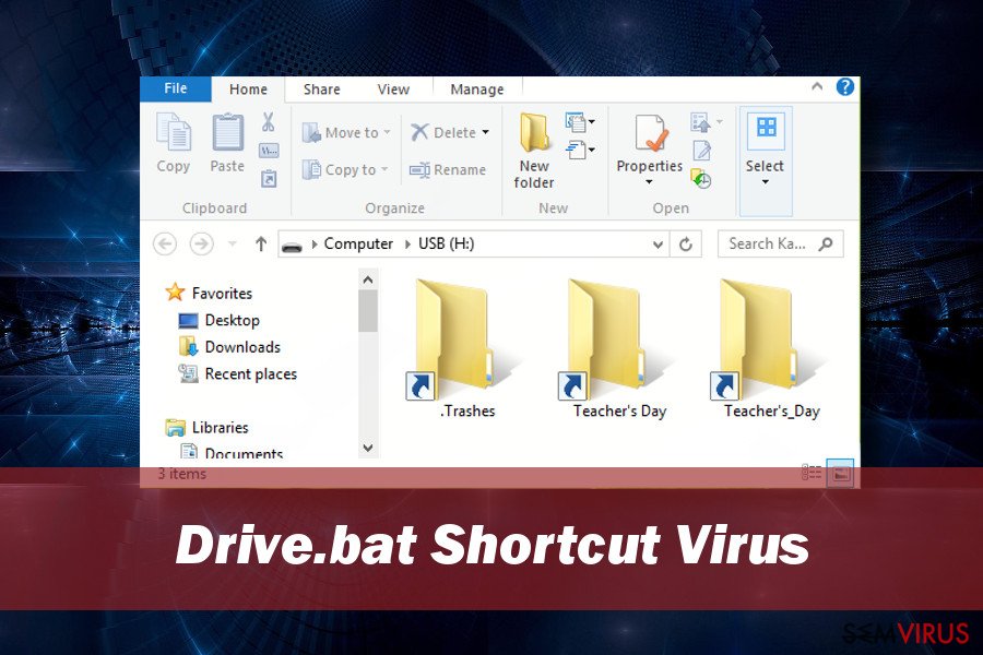 O atalho do vírus Drive.bat retira o acesso aos ficheiros do disco externo