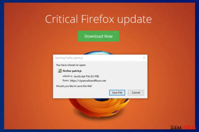 Screenshot of fake Critical Firefox Update