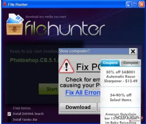 FileHunter virus displaying pop-up advertisements