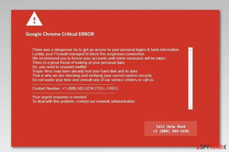 Screenshot of Google Chrome Critical Error