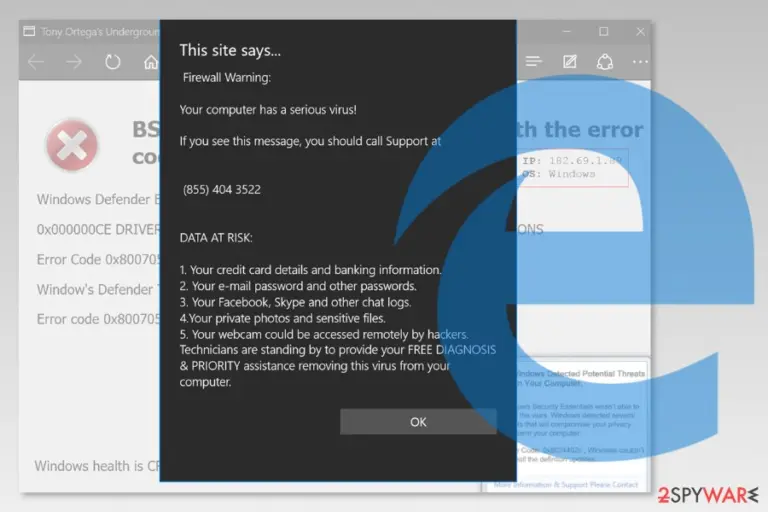 Screenshot of Microsoft Edge virus