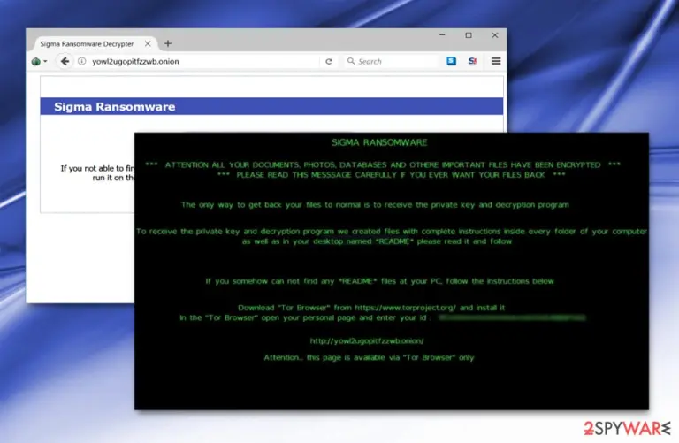 The screenshot of Sigma malware