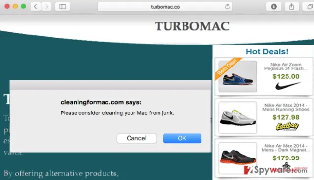 The official site of TurboMac virus and its ads